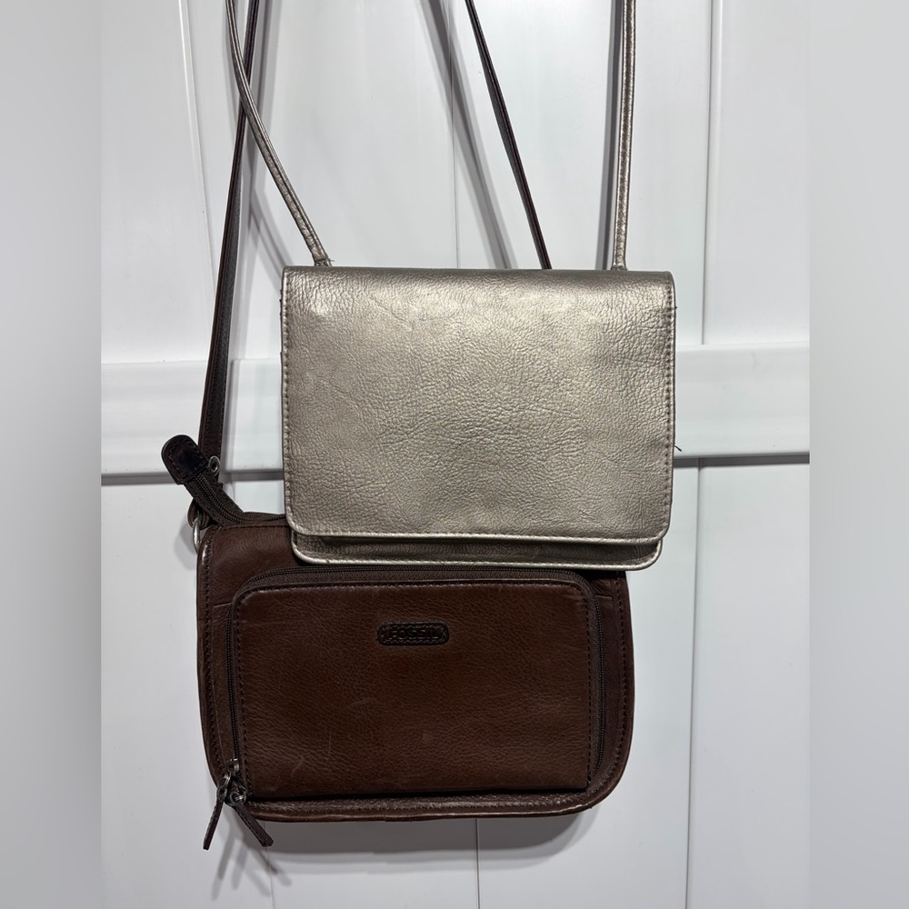 Bundle of 2 crossbody bags (brown and gold metallic)